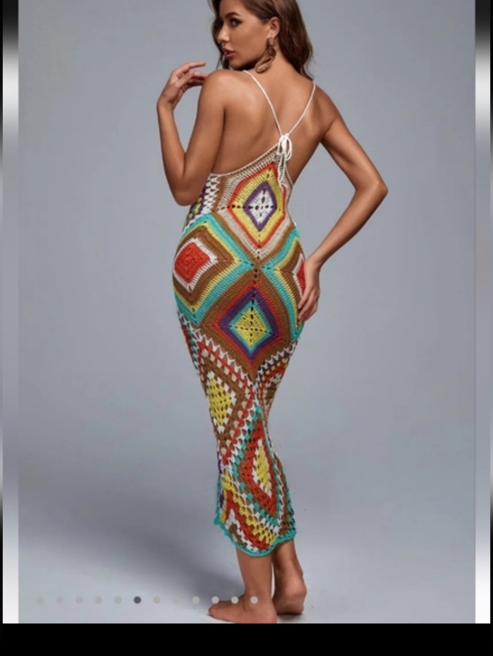 Bella Barnett Multicolor Crochet Maxi Dress Large 10/12 - Picture 10 of 13